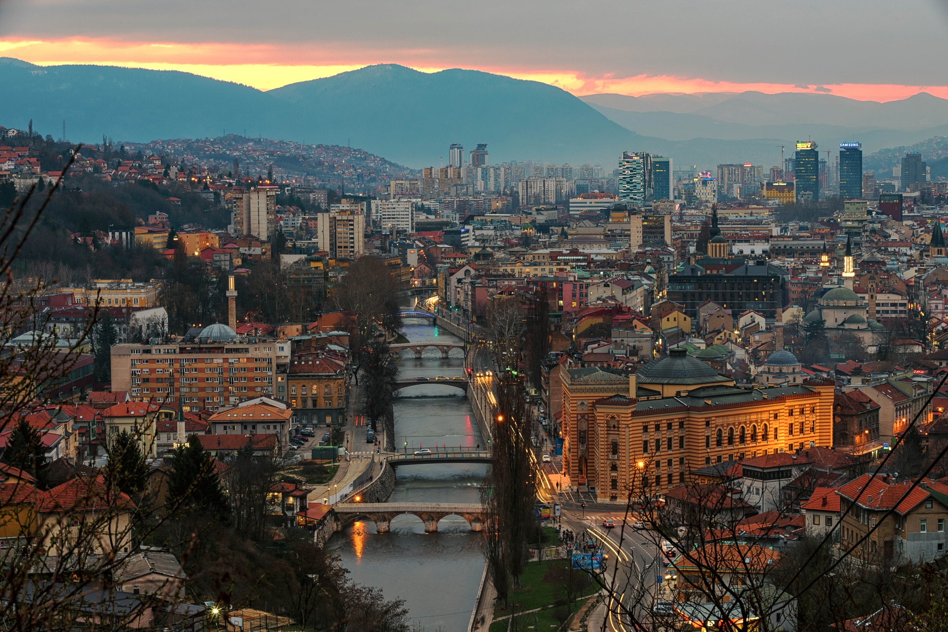 An aerial view of Sarajevo