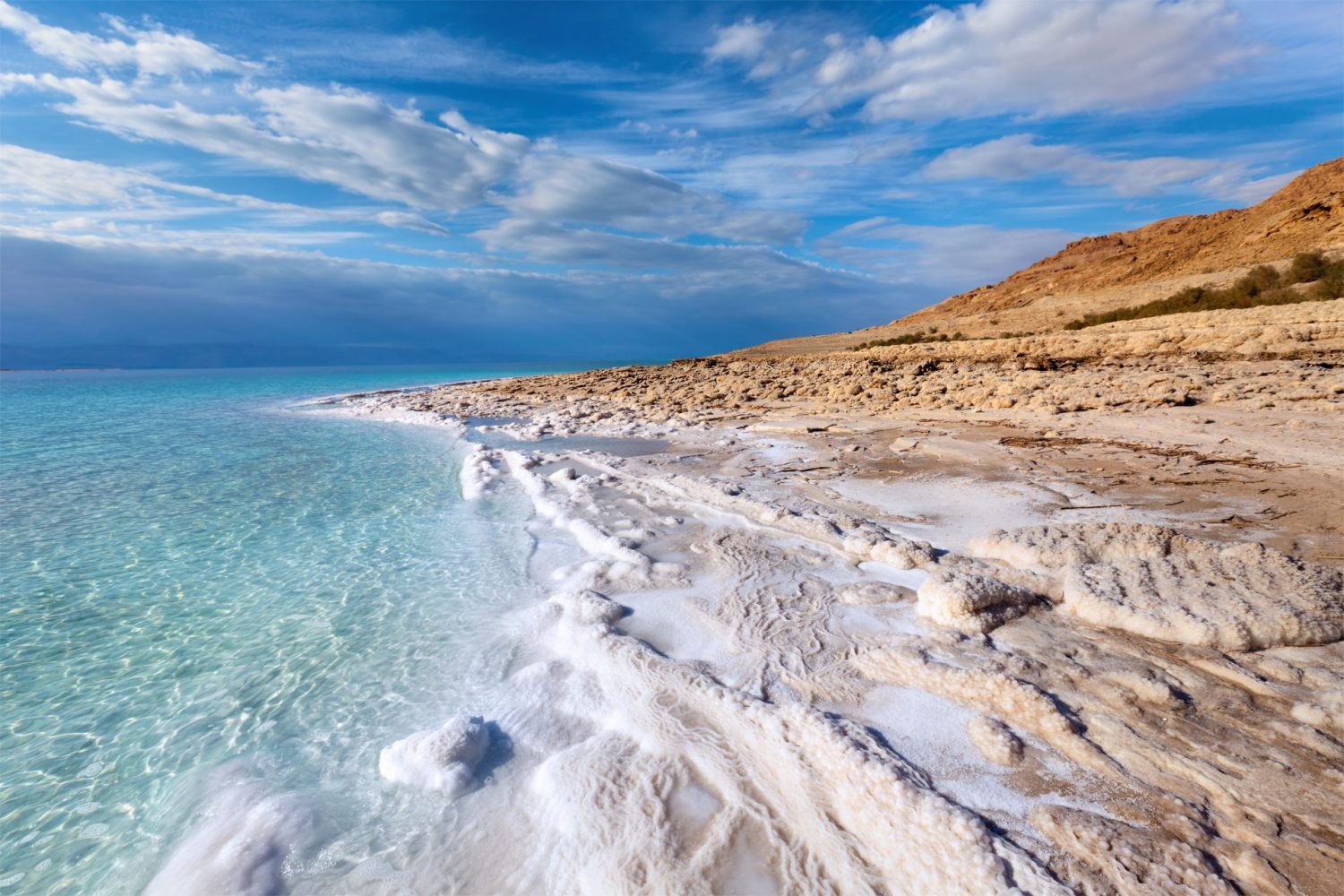 Dead Sea Beach covered in salt