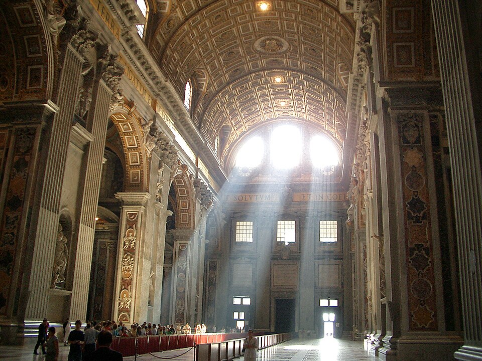 crepuscular rays inside st peters basilica