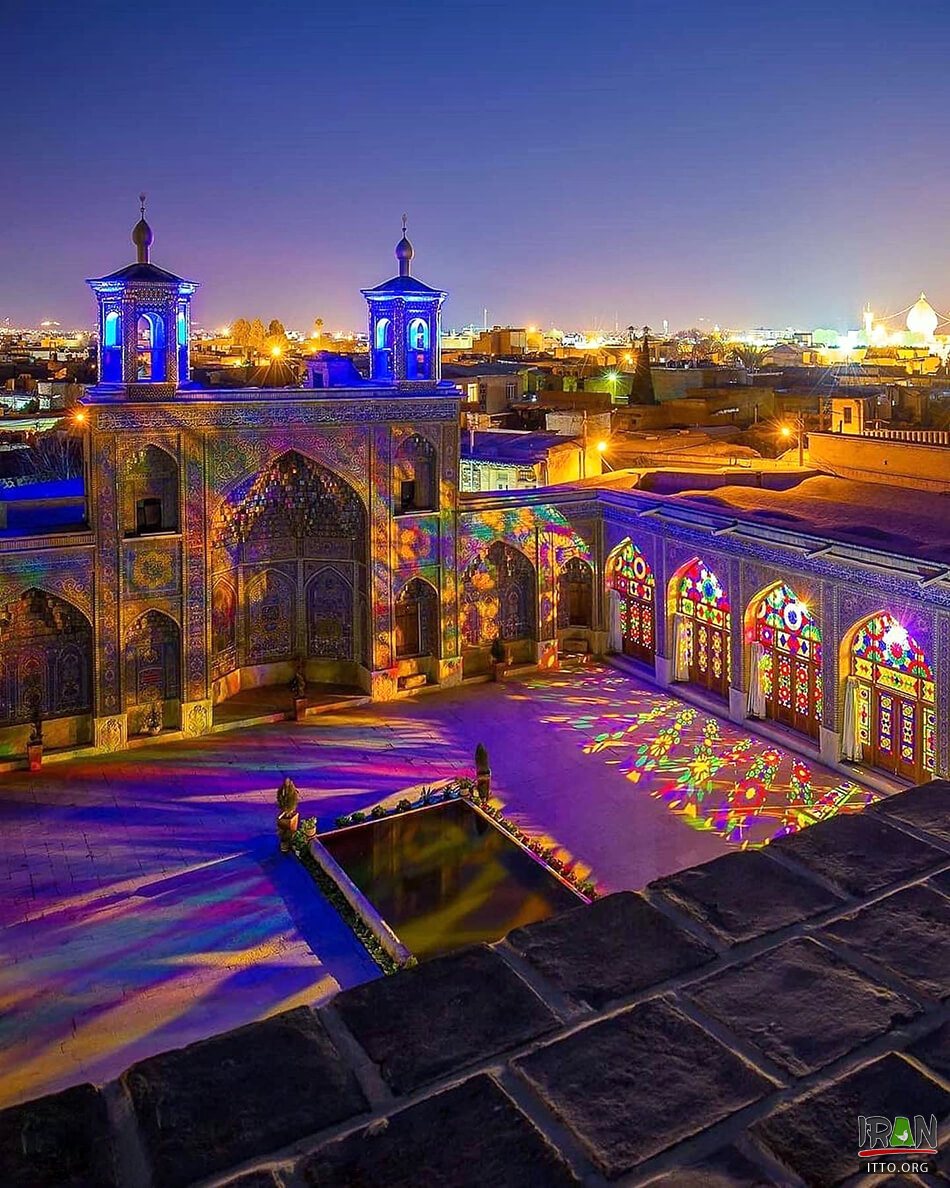 Pink mosque at night